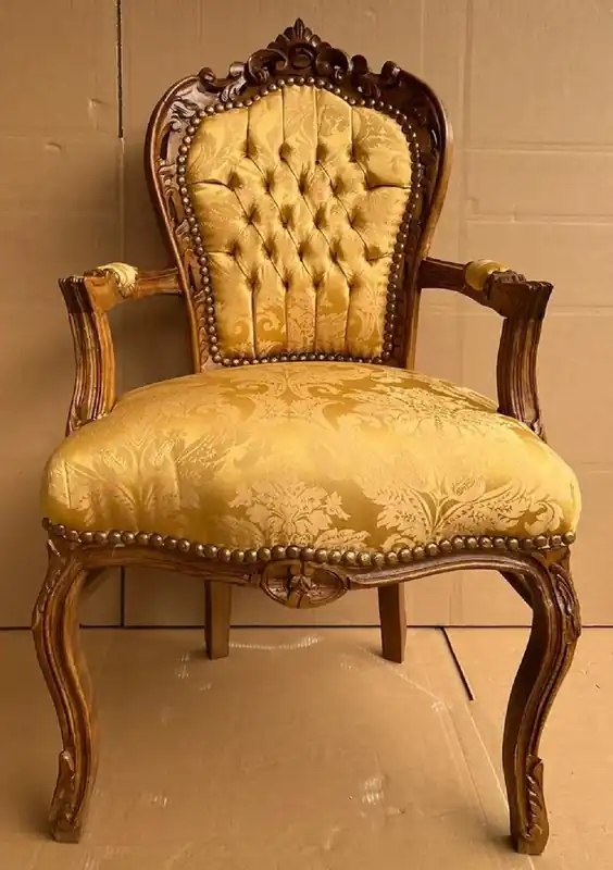 Markenware Casa Padrino Barock Esszimmer Stuhl mit Armlehnen Gold / Braun - Handgefertigter Antik Stil Massivholz Stuhl mit elegantem Muster - Esszimmer Möbel im Barockstil - Barock Möbel