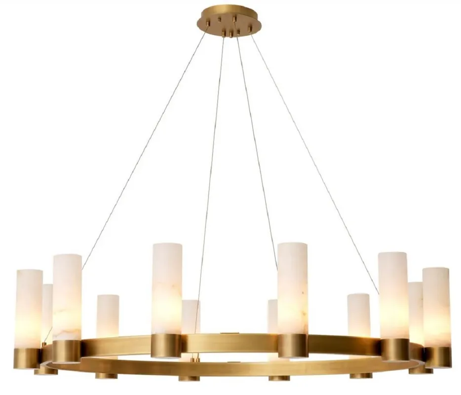 Casa Padrino Luxus Kronleuchter Antik Messing / Alabaster Ø 136 x H. 30 cm - Runder Wohnzimmer Kronleuchter mit Alabaster Lampenschirmen - Luxus Qualität Neue Kollektion