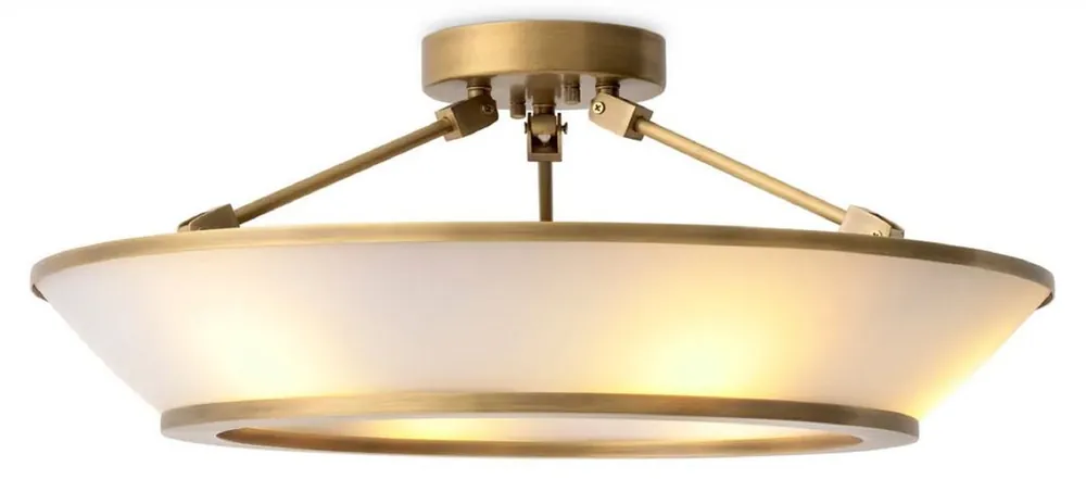 Casa Padrino Luxus Deckenleuchte Antik Messing / Weiß Ø 61 x H. 21,5 cm - Runde Deckenlampe mit Glas Lampenschirmen - Luxus Qualität Direkt Vom Hersteller