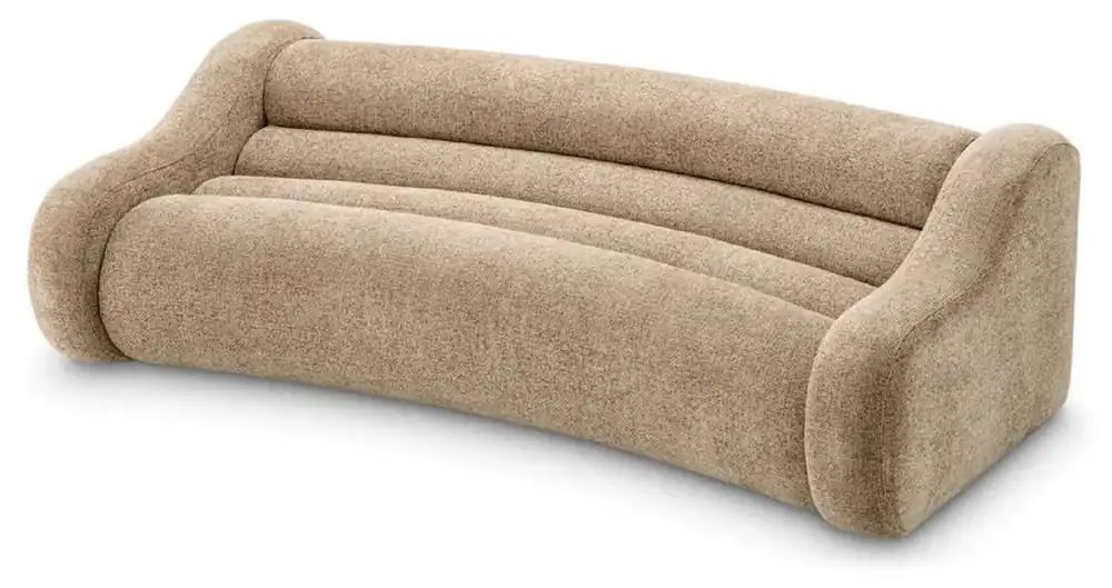 Casa Padrino Luxus Sofa Sandfarben 230 x 120 x H. 71 cm - Gebogenes Wohnzimmer Sofa - Wohnzimmer Möbel - Luxus Möbel - Wohnzimmer Einrichtung - Luxus Einrichtung - Luxus Qualität Markenprodukt