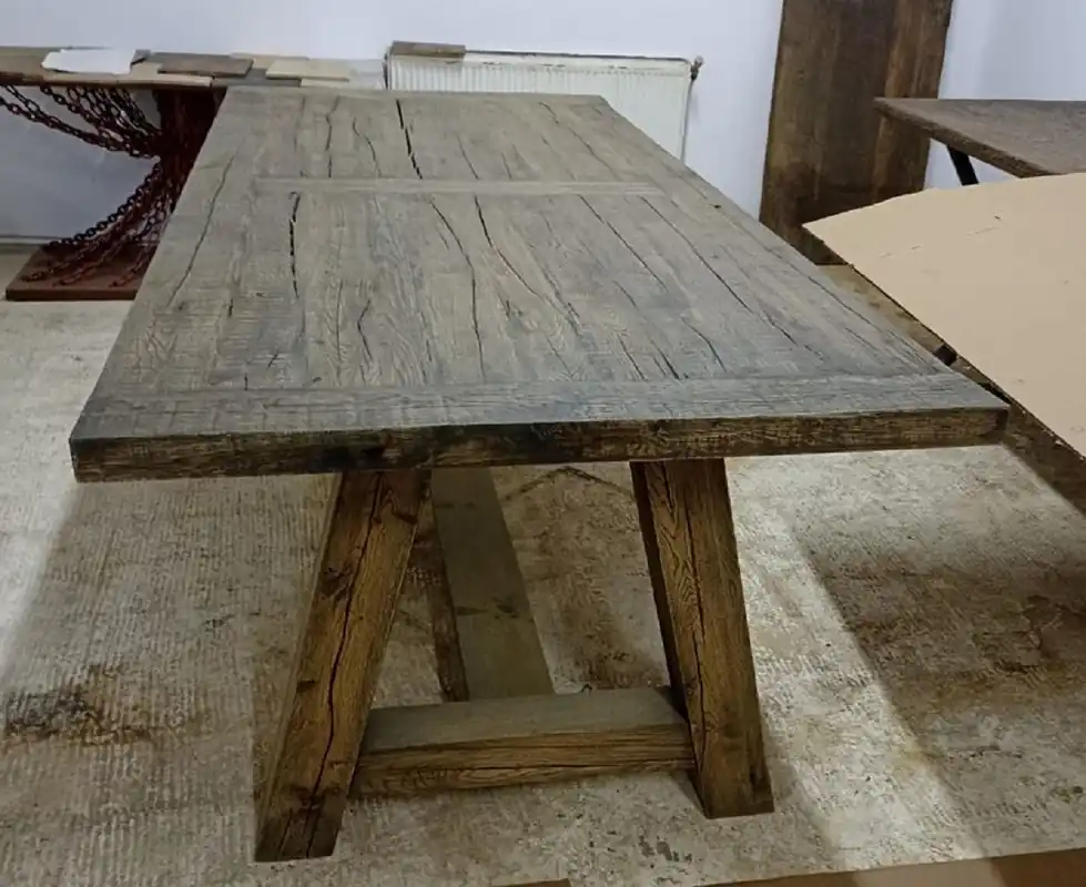 Echt Casa Padrino Landhausstil Esstisch Rustikal Grau 220 x 100 x H. 77 cm - Rustikaler Massivholz Küchentisch - Rustikale Massivholz Esszimmer Möbel - Landhausstil Esszimmer Möbel