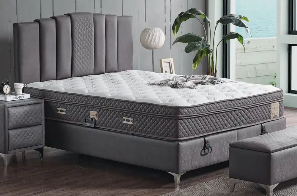 Neu Casa Padrino Luxus Doppelbett Grau / Weiß / Silber 180 x 200 cm - Massivholz Bett mit Kopfteil und Matratze - Schlafzimmer Möbel - Hotel Möbel - Luxus Möbel - Luxus Einrichtung
