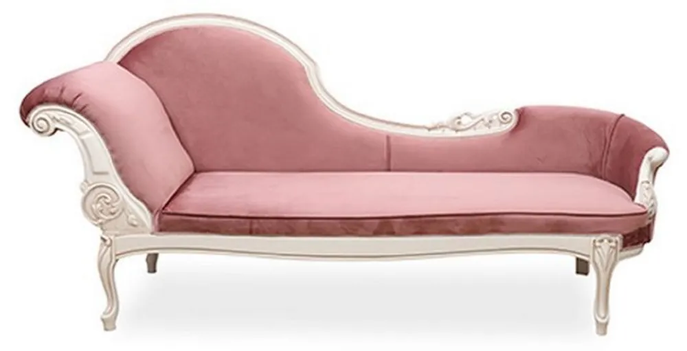 Casa Padrino Luxus Barock Chaiselongue Rosa / Creme - Prunkvolle Massivholz Recamiere - Luxus Wohnzimmer Möbel im Barockstil - Barock Möbel - Edel & Prunkvoll Sonderangebot