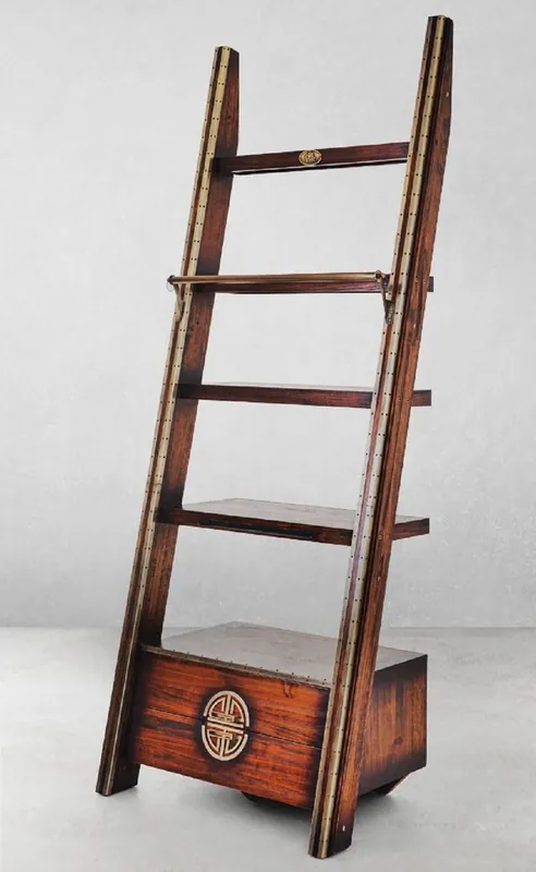 Casa Padrino Luxus Vintage Stil Regalschrank Dunkelbraun / Messing 94 x 60 x H. 240 cm - Massivholz Bücherschrank - Wohnzimmer Schrank - Büro Schrank - Büro Möbel - Luxus Vintage Stil Möbel Super-Preis