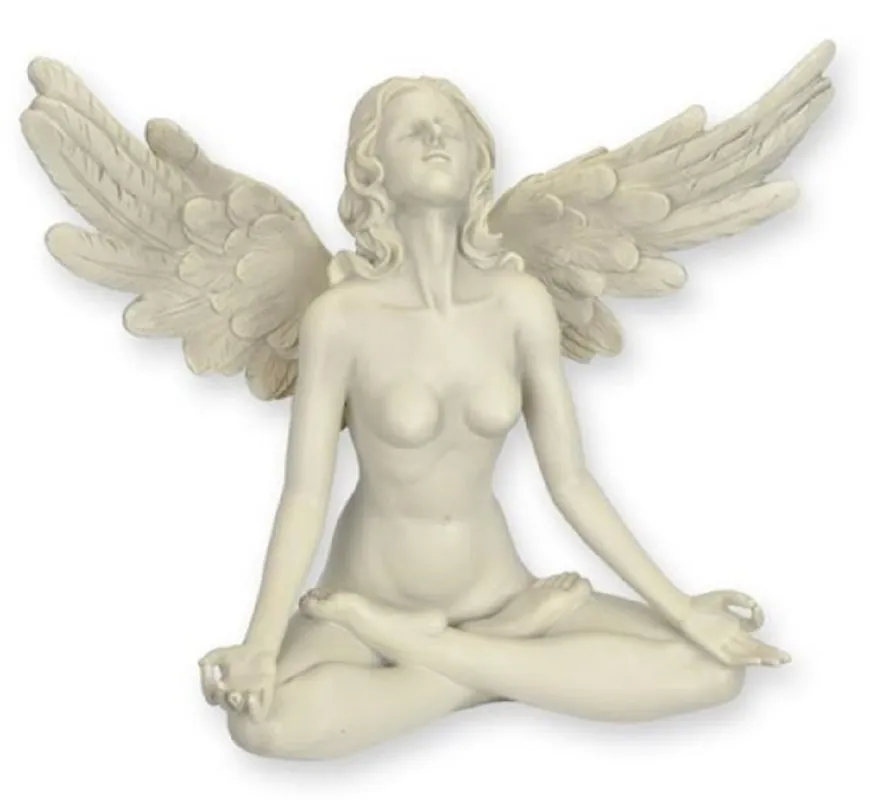Highlight Casa Padrino Kunstharz Dekofigur Engel Creme 30,5 x 14,7 x H. 26,2 cm - Elegante Kunstharz Deko Skulptur - Schreibtisch Deko - Wohnzimmer Deko