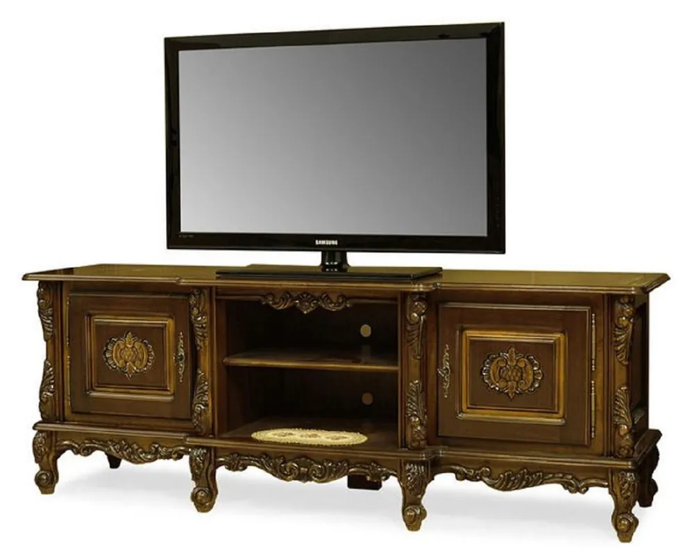 Neu Im Sortiment Casa Padrino Luxus Barock TV Schrank Dunkelbraun - Handgefertigtes Massivholz Sideboard mit 2 Türen - Luxus Wohnzimmer Möbel im Barockstil - Barock Möbel - Edel & Prunkvoll