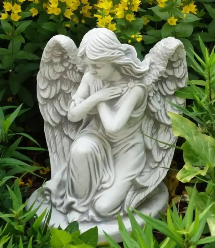 Casa Padrino Jugendstil Garten Deko Skulptur Engel Grau H. 36 cm - Elegante Garten Deko Stein Figur - Barock & Jugendstil Garten Deko Accessoires Super-Preis