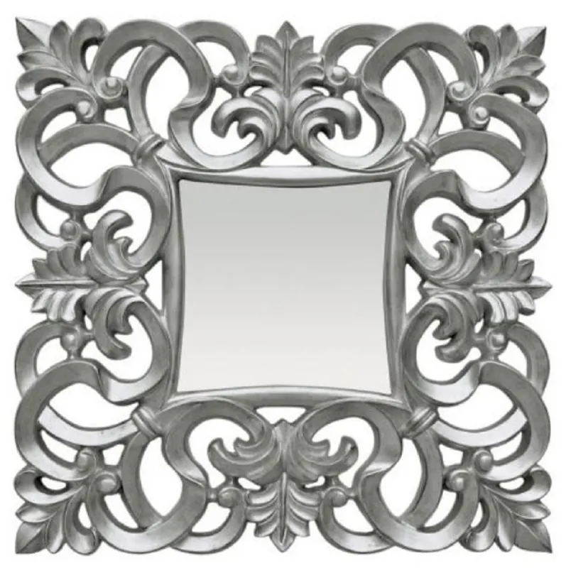 Casa Padrino Barock Spiegel Silber 76 x H. 76 cm - Quadratischer Wandspiegel im Barockstil - Prunkvoller Antik Stil Garderoben Spiegel - Barock Interior - Barock Möbel Billig
