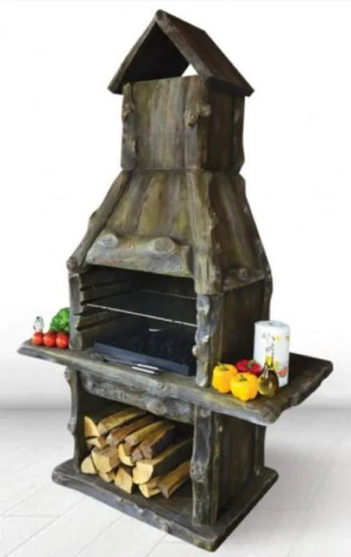 Casa Padrino Luxus Gartengrill Braun 132 x 67 x H. 206 cm - Beton Grillkamin in Holzoptik - Luxus Garten Accessoires Highlight