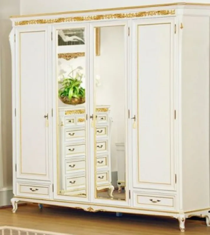 Casa Padrino Luxus Barock Schlafzimmerschrank Weiß / Gold - Prunkvoller Massivholz Schrank mit 4 Türen und 2 Schubladen - Barock Kleiderschrank - Barock Schlafzimmer Möbel Rabatt