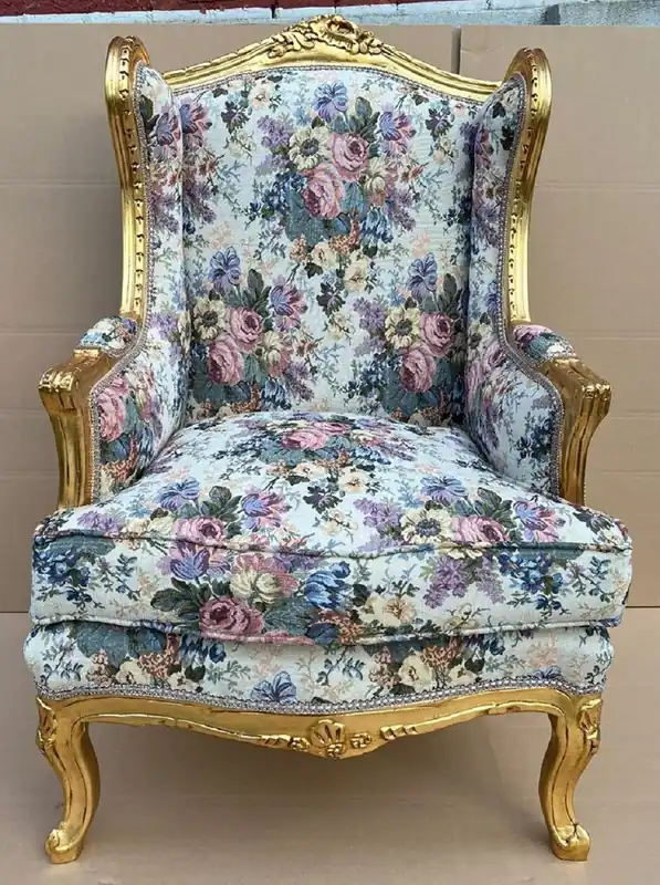 Casa Padrino Barock Ohrensessel Mehrfarbig / Gold - Handgefertigter Antik Stil Wohnzimmer Sessel mit Blumenmuster - Antik Stil Möbel - Barock Wohnzimmer Möbel Geprüft