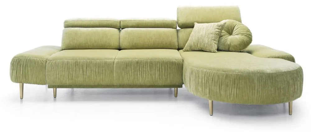 Preisknaller Casa Padrino Luxus Ecksofa Grün / Messing 294 x 105-182 x H. 83-97 cm - Wohnzimmer Sofa mit 3 verstellbaren Kopfstützen und elektrisch verstellbarer Sitzfläche - Luxus Wohnzimmer Möbel