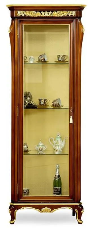 Casa Padrino Luxus Barock Vitrine Braun / Gold - Prunkvoller Massivholz Vitrinenschrank mit Glastür und Glasregalen - Handgefertigte Barock Möbel - Edel & Prunkvoll Jetzt Bestellen
