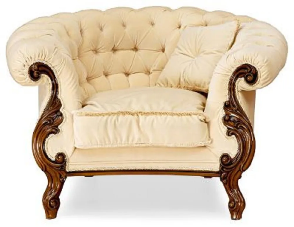 Sale Casa Padrino Luxus Barock Wohnzimmer Sessel Creme / Braun - Handgefertigter Barockstil Sessel - Prunkvolle Luxus Wohnzimmer Möbel im Barockstil - Barock Möbel - Edel & Prunkvoll