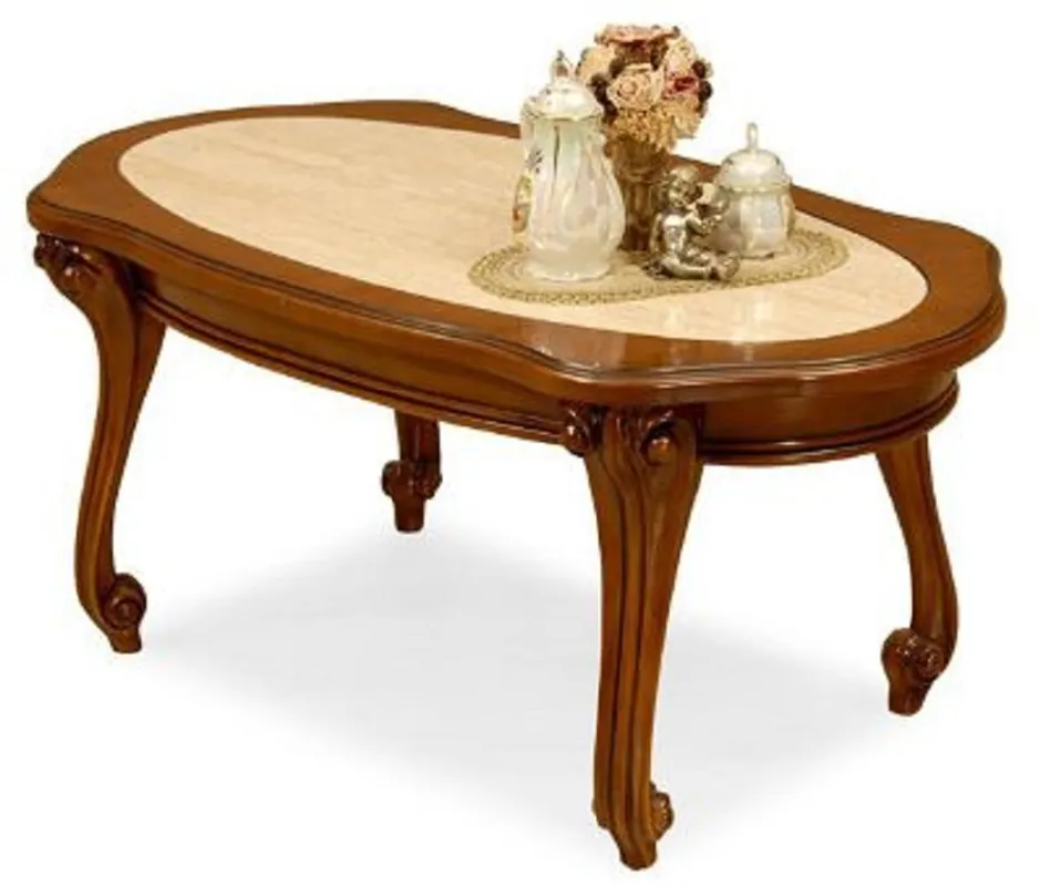 Casa Padrino Luxus Barock Couchtisch Creme / Braun - Handgefertigter Massivholz Wohnzimmertisch im Barockstil - Luxus Wohnzimmer Möbel im Barockstil - Barock Möbel - Edel & Prunkvoll Preisknaller