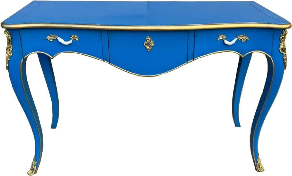 Begrenztes Angebot Casa Padrino Barock Sekretär mit 3 Schubladen Blau / Gold - Handgefertigter Massivholz Schreibtisch im Barockstil - Barock Büro Möbel