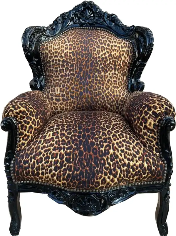 Casa Padrino Barock Sessel Leopard / Schwarz - Prunkvoller Massivholz Wohnzimmer Sessel - Antik Stil Wohnzimmer Sessel - Barock Wohnzimmer Möbel Meistverkauft