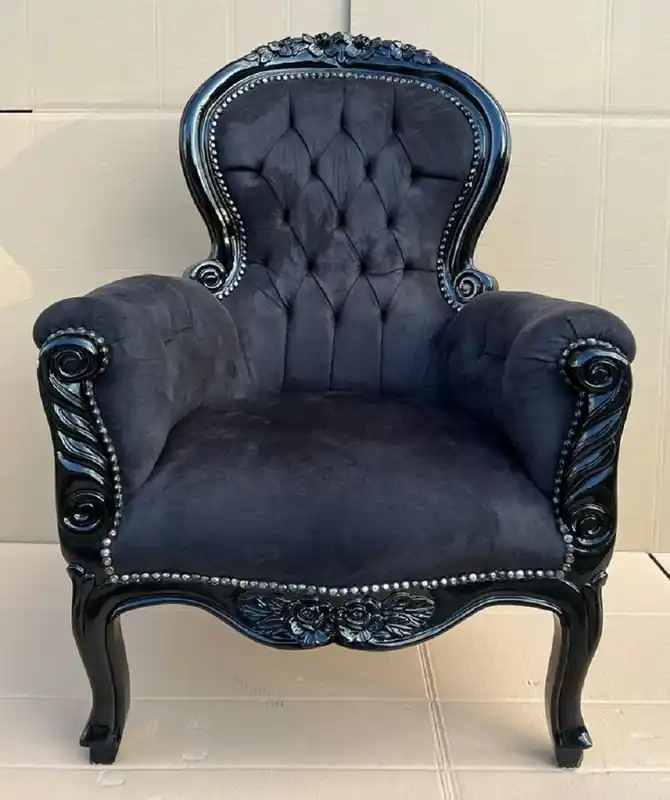 Rabatt Casa Padrino Barock Samt Sessel Schwarz - Prunkvoller Massivholz Wohnzimmer Sessel - Antik Stil Wohnzimmer Sessel - Barock Wohnzimmer Möbel