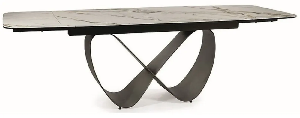Casa Padrino Luxus Esstisch Weiß / Braun / Matt Schwarz 160-240 x 95 x H. 76 cm - Ausziehbarer Küchentisch mit gehärteter Glaskeramik Tischplatte - Esszimmer Möbel - Luxus Möbel Online Kaufen