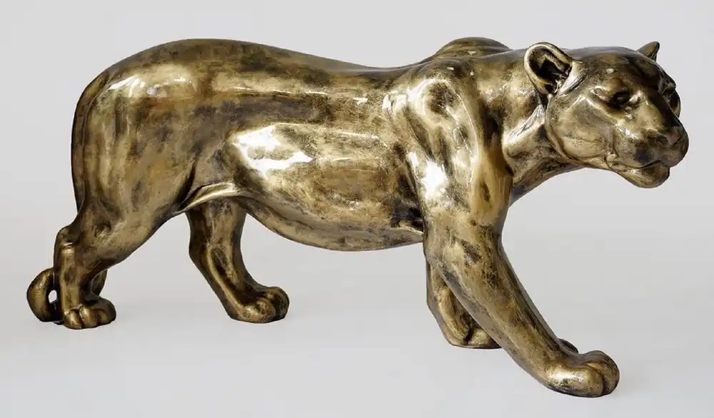 Casa Padrino Luxus XXL Deko Skulptur Panther Antik Gold 160 x H. 72 cm - Große Deko Figur - XXL Wohnzimmer Deko - XXL Garten Deko Sonderaktion