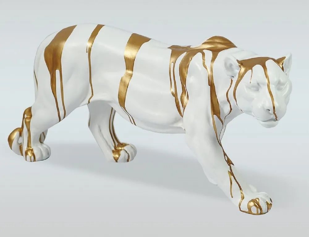 Billig Casa Padrino Luxus XXL Deko Skulptur Panther Weiß / Gold 160 x H. 72 cm - Große Deko Figur - XXL Wohnzimmer Deko - XXL Garten Deko