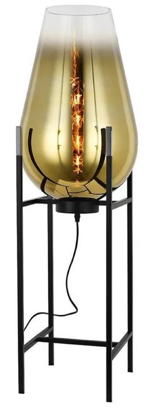 Casa Padrino Luxus Stehleuchte Gold / Schwarz 30 x 30 x H. 97 cm - Metall Stehleuchte mit Glas Lampenschirm - Luxus Stehleuchten - Luxus Leuchten - Luxus Interior Preisknaller