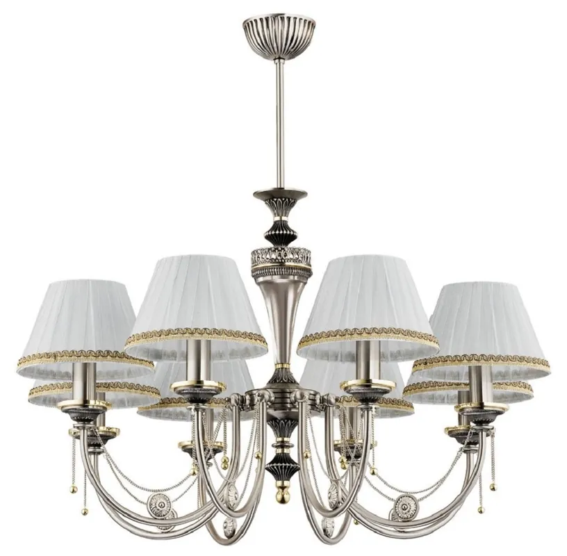 Must-Have Casa Padrino Luxus Barock Kronleuchter Matt Silber / Weiß / Gold Ø 72 x H. 70 cm - Prunkvoller Barockstil Wohnzimmer Kronleuchter mit Lampenschirmen - Edel & Prunkvoll