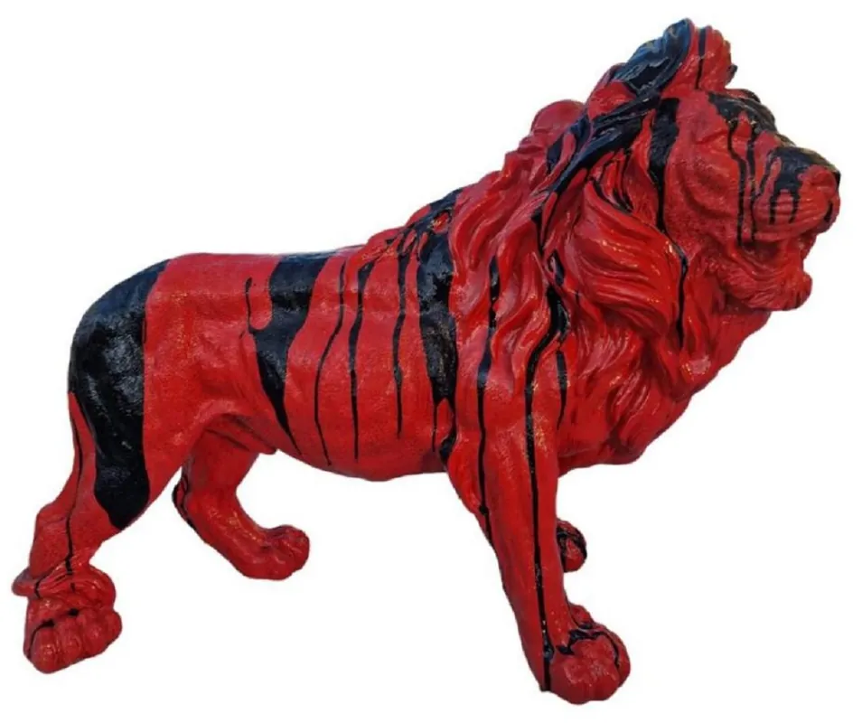 Casa Padrino Luxus XXL Deko Skulptur Löwe Rot / Schwarz 100 x H. 68 cm - Große Deko Figur - XXL Deko Figur - XXL Tierfigur - Wohnzimmer Deko - Garten Deko - Deko XXL Figuren Sonderaktion