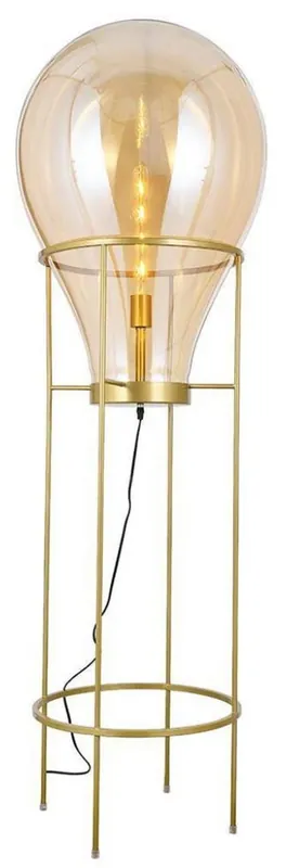 Casa Padrino Luxus Stehleuchte Bernstein / Gold Ø 50 x H. 158 cm - Runde Metall Stehleuchte mit Glas Lampenschirm - Luxus Stehleuchten - Luxus Leuchten - Luxus Interior Angebot
