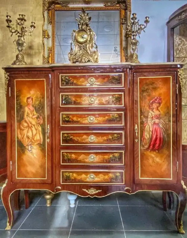 Sofort Bestellen Casa Padrino Barock Kommode mit Marmorplatte Braun / Mehrfarbig / Gold / Creme - Handgefertigter Massivholz Schrank im Barockstil - Wohnzimmer Möbel im Barockstil - Barock Möbel