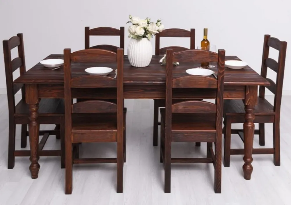 Wochenendangebot Casa Padrino Landhausstil Esszimmer Möbel Set Dunkelbraun - 1 Landhausstil Esstisch & 6 Landhausstil Esszimmerstühle - Massivholz Esszimmer Möbel - Landhausstil Esszimmer Möbel