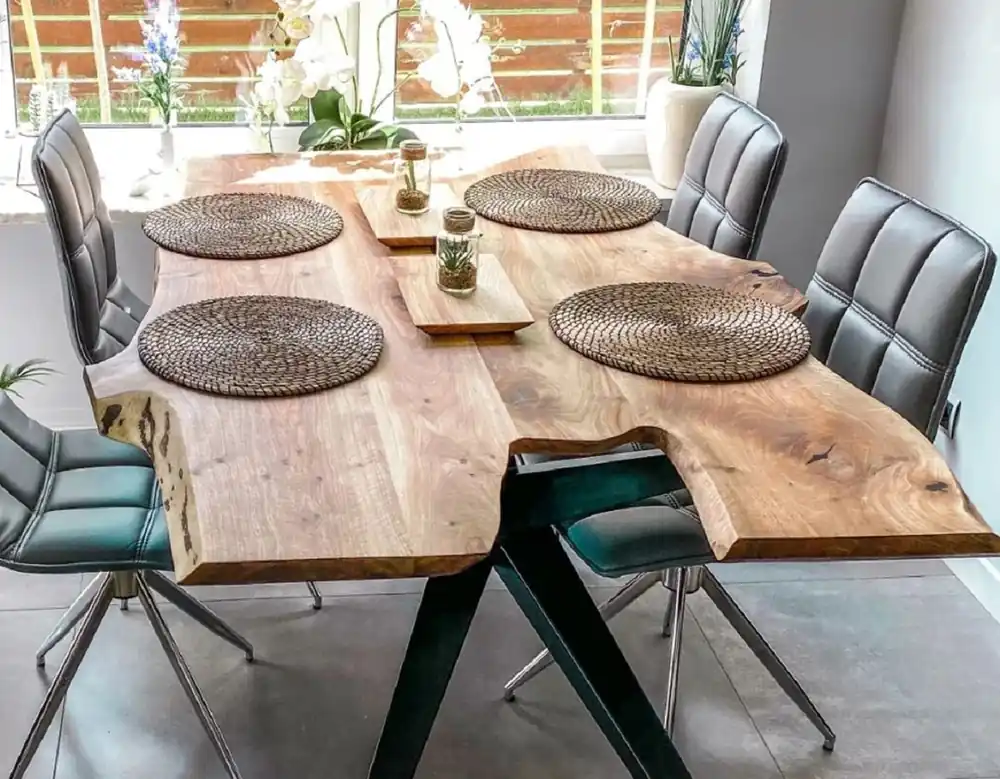 Casa Padrino Luxus Esstisch Naturfarben / Schwarz 200 x 90 x H. 76 cm - Küchentisch mit rustikaler Massivholz Tischplatte - Rustikale Esszimmer Möbel - Luxus Esszimmer Möbel Preiswert