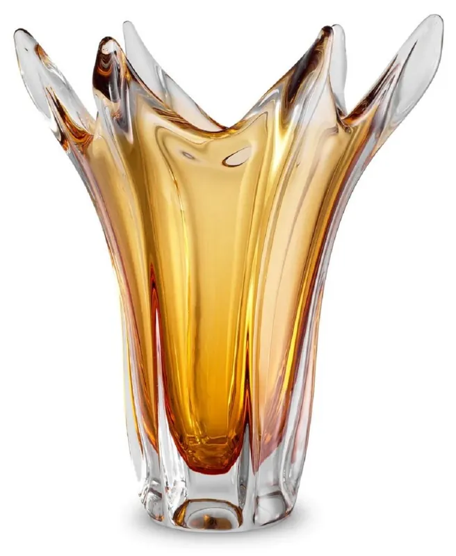 Casa Padrino Luxus Glas Vase Gelb Ø 32 x H. 35 cm - Mundgeblasene Blumenvase - Deko Blumenvase - Deko Accessoires - Deko Glas Vasen - Luxus Accessoires Geprüft