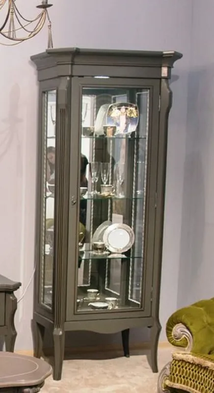 Casa Padrino Luxus Barock Vitrine Grau - Prunkvoller Massivholz Vitrinenschrank mit Glastür und Glasregalen - Handgefertigte Barock Möbel - Edel & Prunkvoll Neuheit