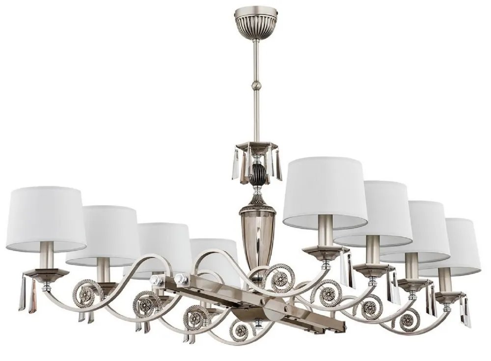 Casa Padrino Luxus Barock Kronleuchter Silber / Weiß 96 x 87 x H. 75 cm - Prunkvoller Barockstil Wohnzimmer Kronleuchter mit Lampenschirmen - Edel & Prunkvoll Jetzt Kaufen