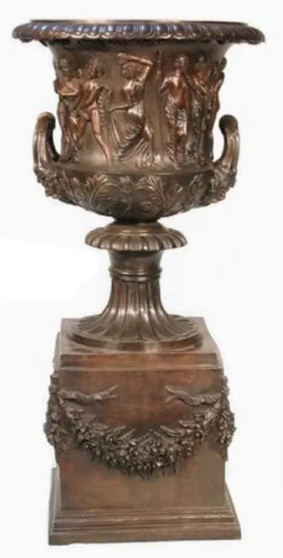 Direktkauf Casa Padrino Luxus Barock Deko Bronze Vase auf Säule Ø 58 x H. 117 cm - Prunkvoller Bronze Pflanzenkübel - Barock Wohnzimmer Deko - Barock Garten Deko - Barock Bronze Deko Accessoires