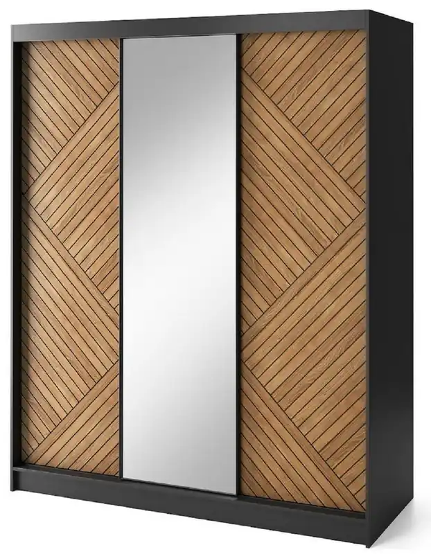 Casa Padrino Luxus Schlafzimmerschrank Schwarz / Braun 180 x 60 x H. 220 cm - Verspiegelter Kleiderschrank mit 3 Schiebetüren - Schlafzimmer Möbel - Hotel Möbel - Luxus Möbel Heißes Angebot