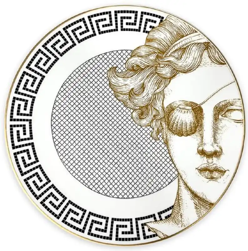 Casa Padrino Luxus Porzellan Teller Frau mit Augenklappe Weiß / Schwarz / Gold Ø 29 cm - Handbemalter Porzellan Essteller - Luxus Qualität - Made in Italy Günstig