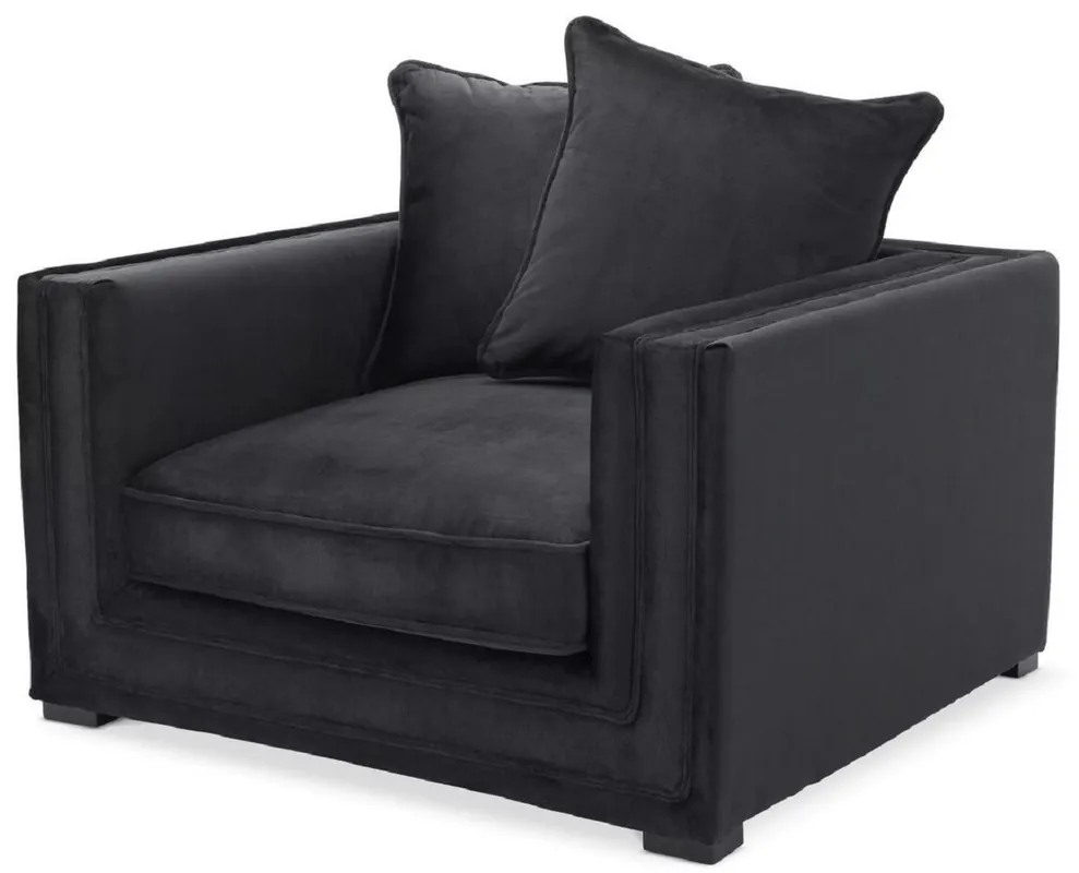 Rabatt Casa Padrino Luxus Sessel mit 2 Kissen Schwarz 112 x 106 x H. 83 cm - Wohnzimmer Sessel - Hotel Sessel - Wohnzimmer Möbel - Hotel Möbel - Luxus Möbel - Wohnzimmer Einrichtung - Luxus Einrichtung