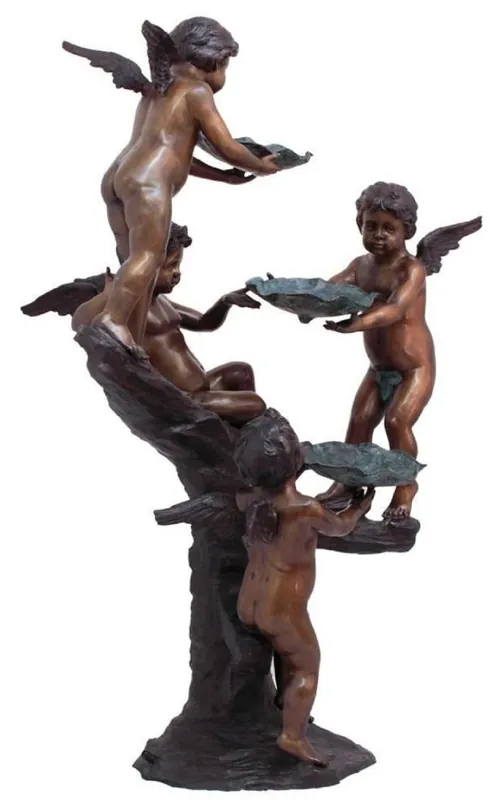 Casa Padrino Luxus Jugendstil Bronze Springbrunnen Engel Bronze / Braun / Türkis 122 x 97 x H. 165 cm - Prunkvoller Gartenbrunnen - Gartendeko Brunnen - Barock & Jugendstil Garten Deko Accessoires Versand Am Gleichen Tag