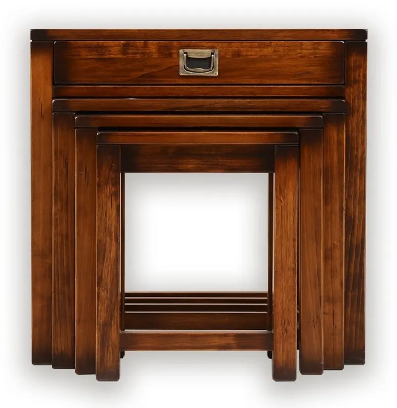 Casa Padrino Luxus Vintage Stil Beistelltisch 4er Set Braun / Messing 60 x 40 x H. 60 cm - Wohnzimmer Möbel - Massivholz Möbel - Luxus Vintage Stil Möbel Nur Für Kurze Zeit