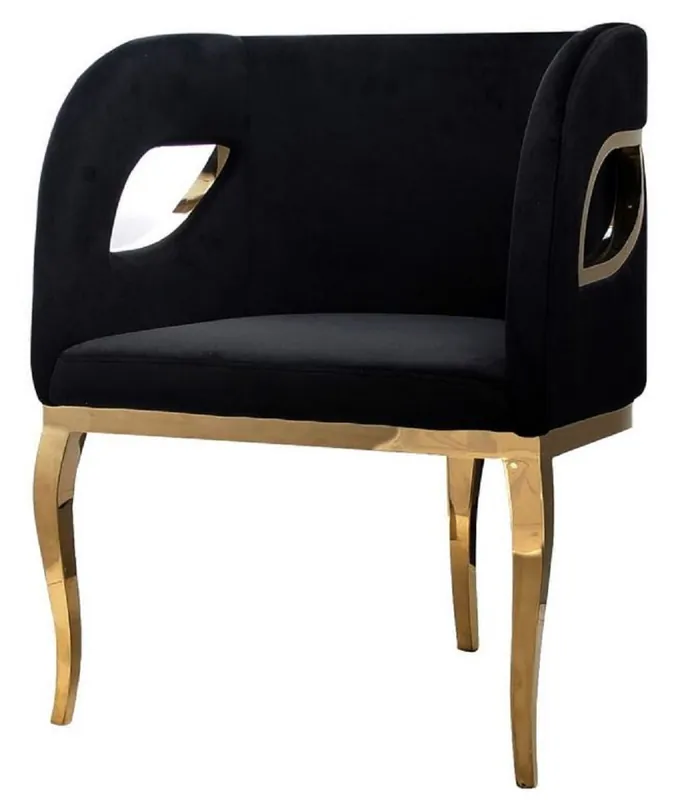 Casa Padrino Luxus Samt Sessel Schwarz / Gold 78 x 55 x H. 59 cm - Wohnzimmer Sessel - Hotel Sessel - Wohnzimmer Möbel - Luxus Möbel - Wohnzimmer Einrichtung - Luxus Einrichtung - Möbel Luxus Super-Preis
