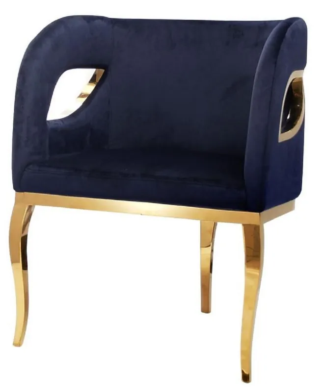 Casa Padrino Luxus Samt Sessel Blau / Gold 78 x 55 x H. 59 cm - Wohnzimmer Sessel - Hotel Sessel - Wohnzimmer Möbel - Luxus Möbel - Wohnzimmer Einrichtung - Luxus Einrichtung - Möbel Luxus Preisreduziert