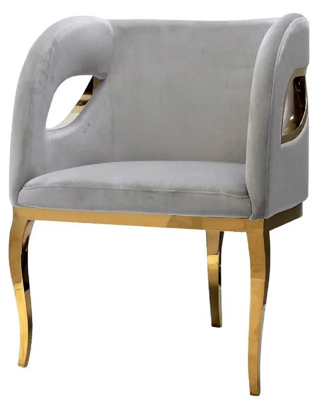 Casa Padrino Luxus Samt Sessel Grau / Gold 78 x 55 x H. 59 cm - Wohnzimmer Sessel - Hotel Sessel - Wohnzimmer Möbel - Luxus Möbel - Wohnzimmer Einrichtung - Luxus Einrichtung - Möbel Luxus Billig
