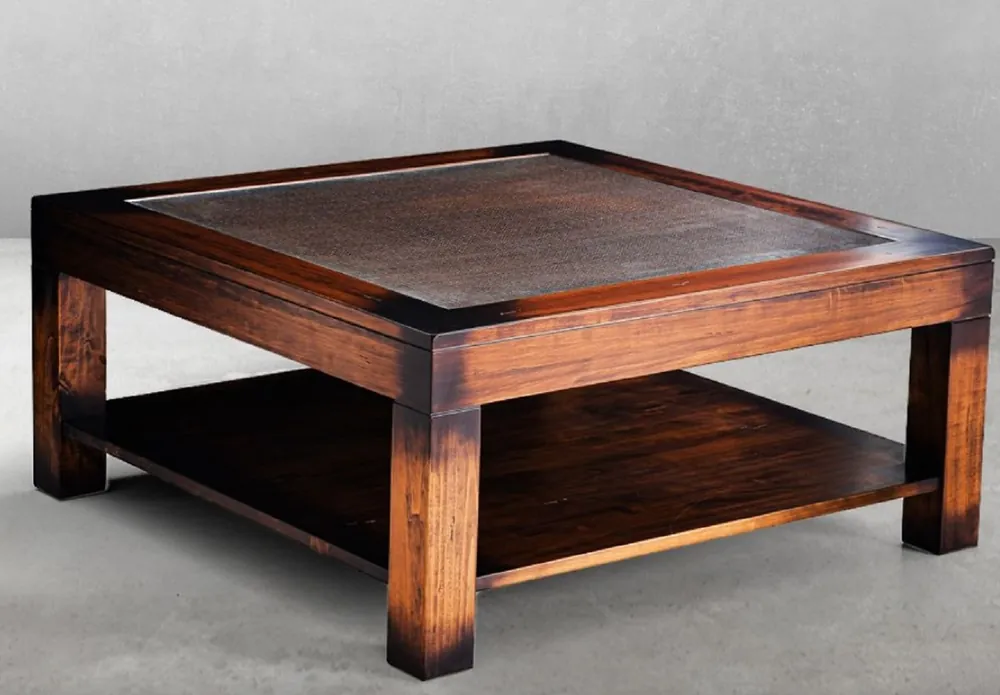 Casa Padrino Luxus Vintage Stil Couchtisch Braun 100 x 100 x H. 45,5 cm - Quadratischer Massivholz Wohnzimmertisch mit Glasplatte - Vintage Stil Wohnzimmer Möbel - Luxus Möbel Geprüft