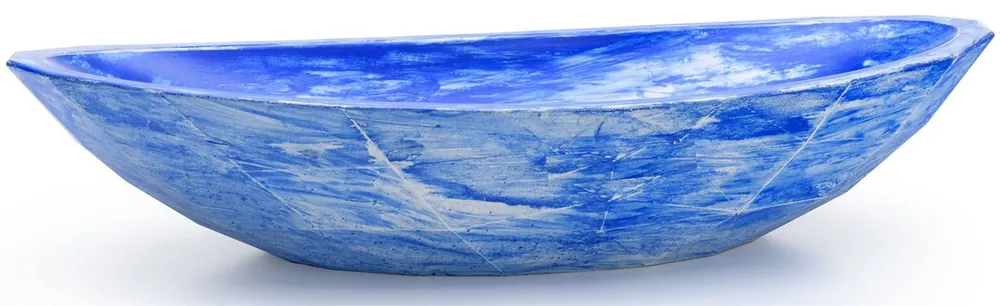 Casa Padrino Luxus Waschbecken Schale Blau / Weiß 60,9 x 29,7 x H. 11,9 cm - Handgefertigtes Beton Waschbecken - Badezimmer Accessoires - Luxus Badezimmer Zubehör Markenprodukt