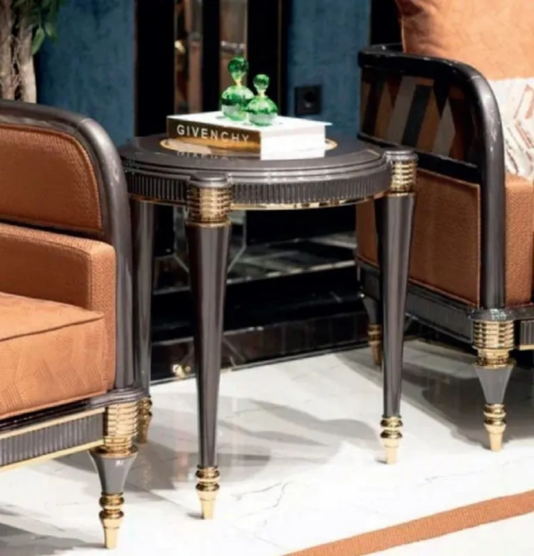 Casa Padrino Luxus Art Deco Beistelltisch Grau / Mehrfarbig / Gold - Massivholz Wohnzimmer Beistelltisch - Art Deco Wohnzimmer Möbel - Luxus Wohnzimmer Möbel Preisknaller
