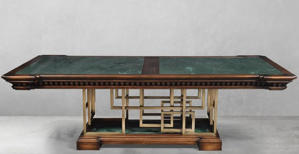 Casa Padrino Luxus Vintage Stil Esstisch Braun / Grün / Messing 250 x 124 x H. 77,5 cm - Rechteckiger Massivholz Esszimmertisch - Esszimmer Möbel - Vintage Stil Möbel - Luxus Möbel Neue Kollektion