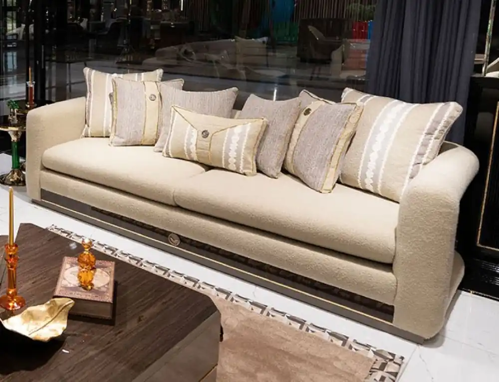 Casa Padrino Luxus Sofa Creme / Braun / Grau / Gold - Wohnzimmer Sofa - Hotel Sofa - Wohnzimmer Möbel - Hotel Möbel - Luxus Möbel Preiswert