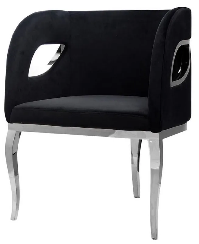 Preis Gesenkt Casa Padrino Luxus Samt Sessel Schwarz / Silber 78 x 55 x H. 59 cm - Wohnzimmer Sessel - Hotel Sessel - Wohnzimmer Möbel - Luxus Möbel - Wohnzimmer Einrichtung - Luxus Einrichtung - Möbel Luxus